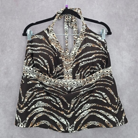 Faded Glory Brown Print Braid Halter Tankini Padded Swimwear Top Plus 3XL 22-24 - Picture 1 of 6